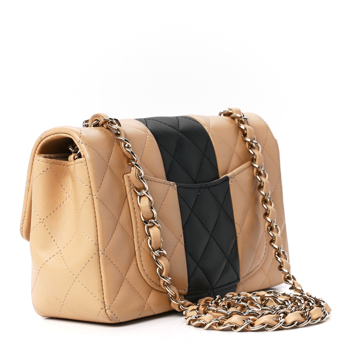 Lambskin Quilted Mini Rectangular Flap Beige Black