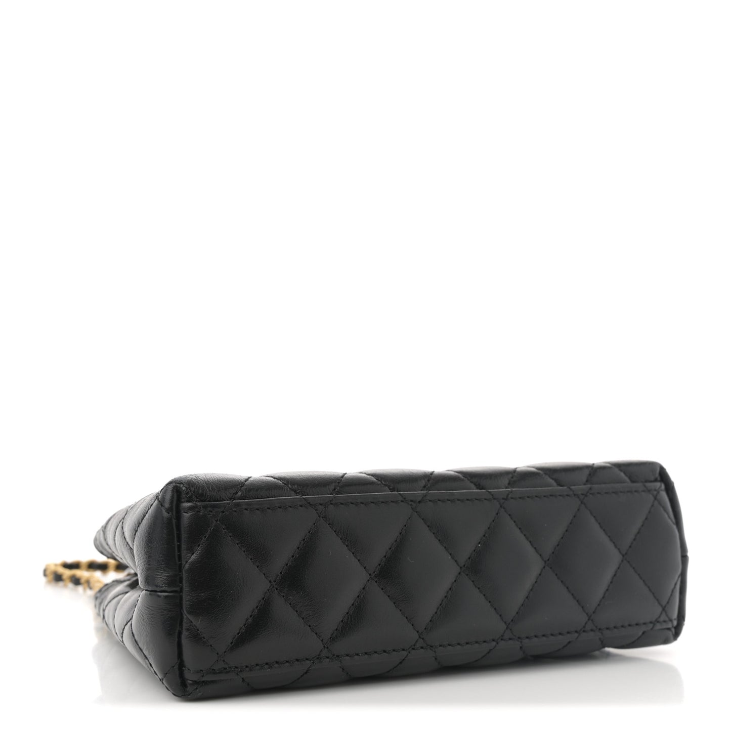 Shiny Aged Calfskin Quilted Nano Kelly Shopper Black