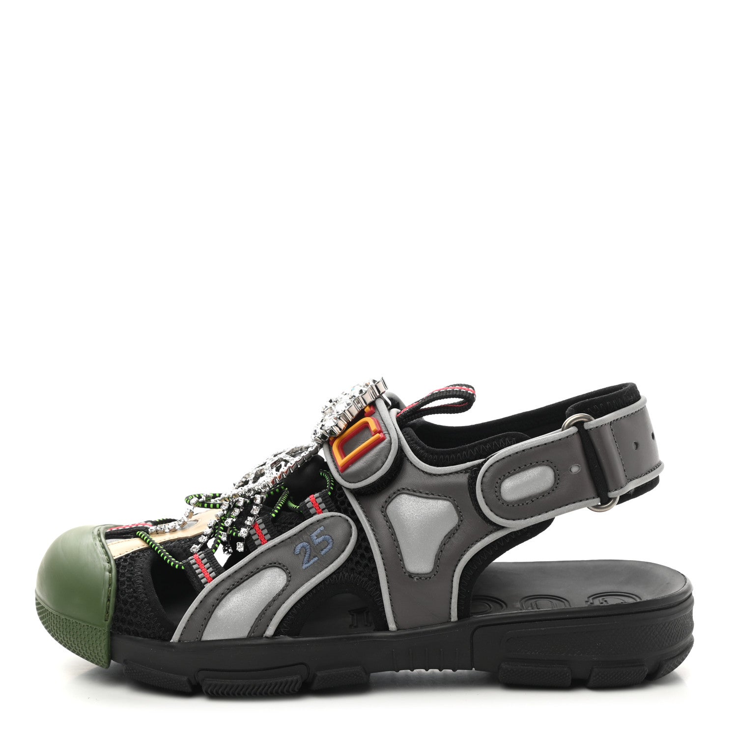 Gucci Mesh Fabric Tinsel Sport Sandals 37 Black Silver Green 1 of 8