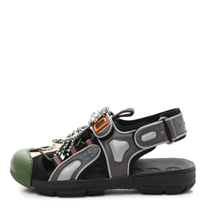 Gucci Mesh Fabric Tinsel Sport Sandals 37 Black Silver Green 1 of 8