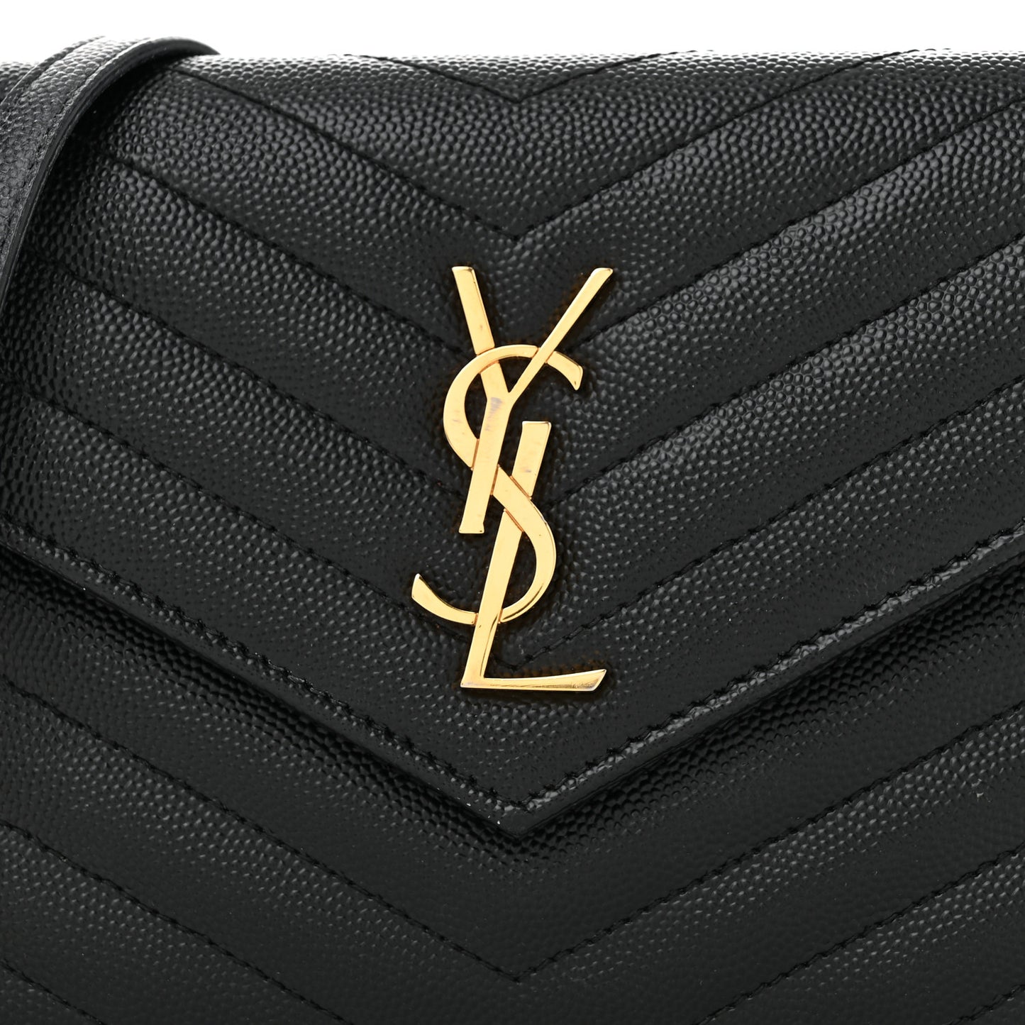 Grain De Poudre Matelasse Chevron Monogram Envelope Chain Wallet Black
