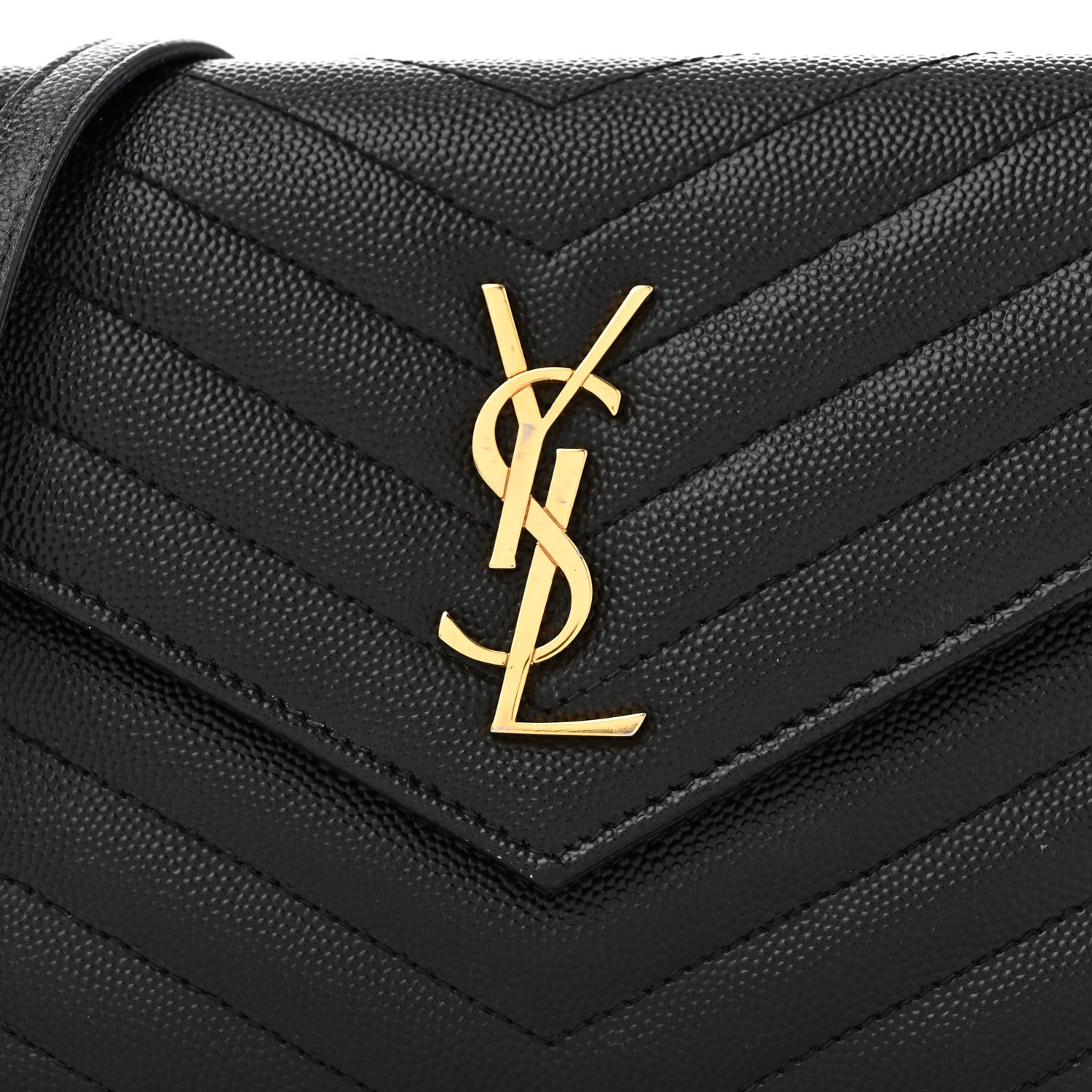 Saint Laurent Grain De Poudre Matelasse Chevron Monogram Envelope Chain Wallet Black 8 of 11