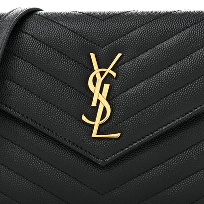 Saint Laurent Grain De Poudre Matelasse Chevron Monogram Envelope Chain Wallet Black 8 of 11