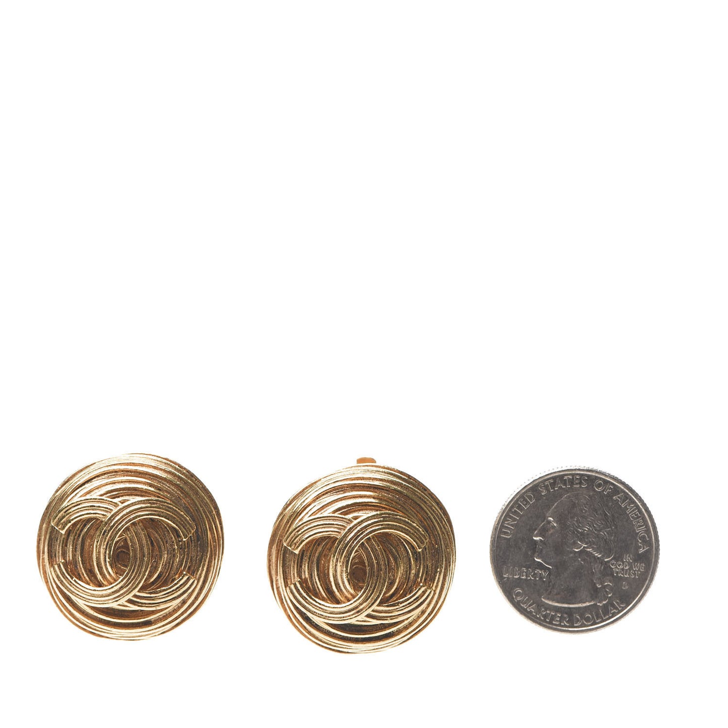 CC Button Clip On Earrings Gold
