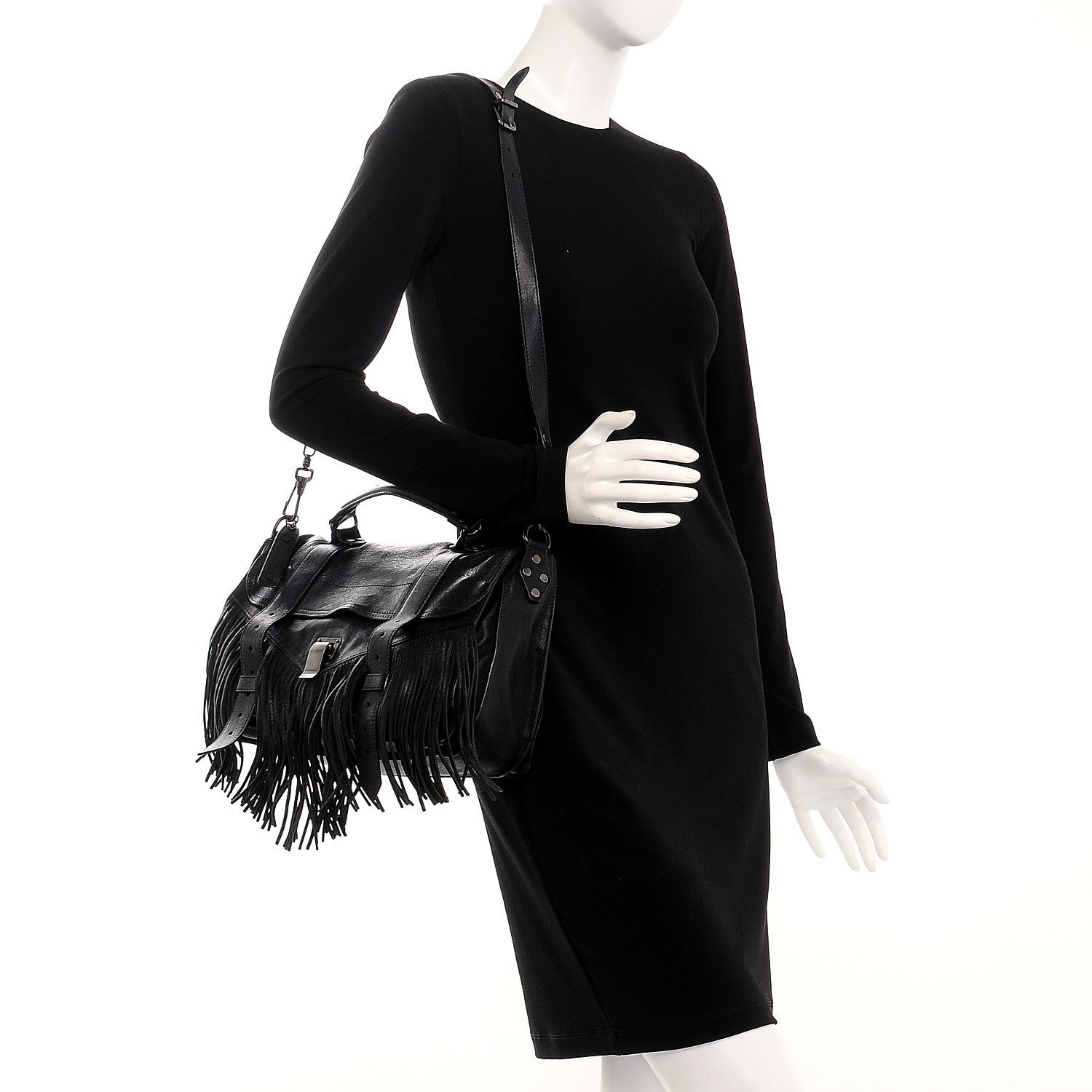 Proenza Schouler Lambskin Fringe Medium PS1 Satchel Black 2 of 9