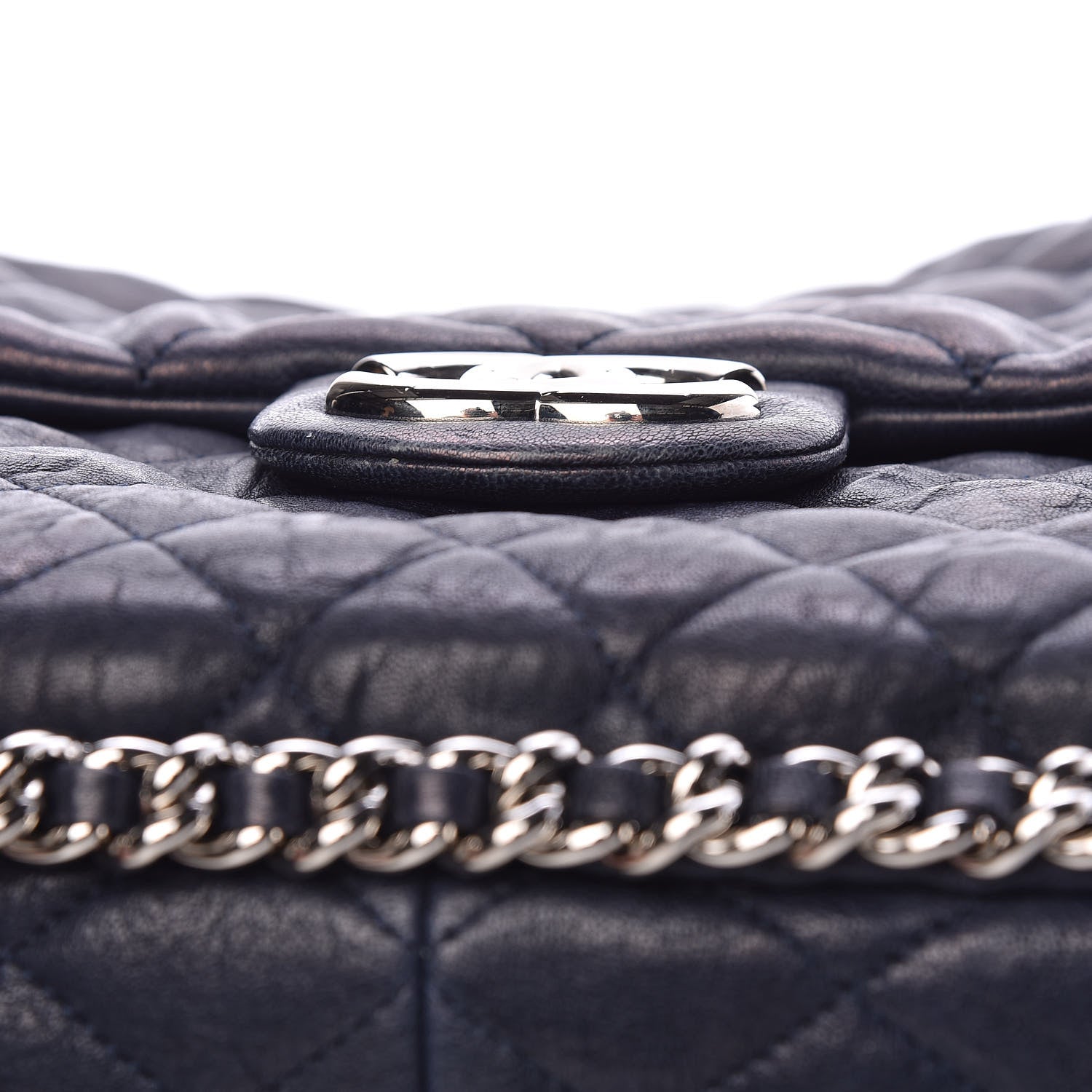Chanel Washed Lambskin Quilted Chain Around Maxi Flap Dark Navy Blue 12 of 13