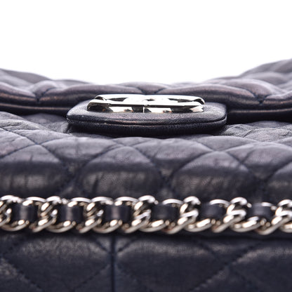 Chanel Washed Lambskin Quilted Chain Around Maxi Flap Dark Navy Blue 12 of 13