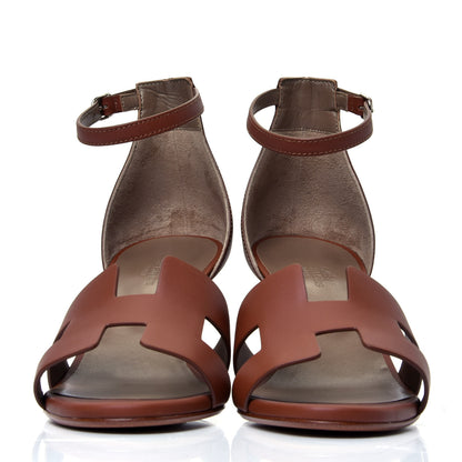 Hermes Calfskin Legend Wedge Sandals 40.5 Gold 2 of 12