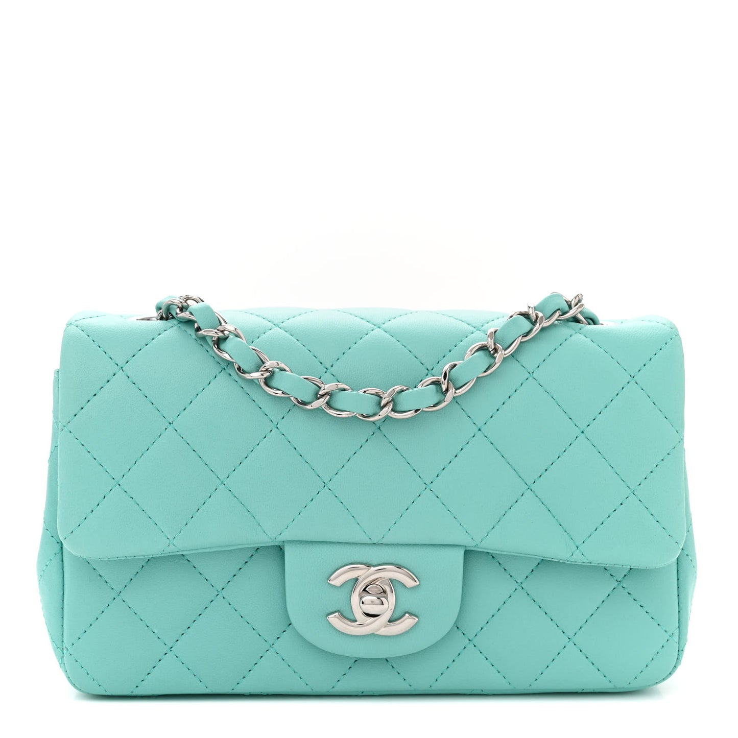 Lambskin Quilted Mini Rectangular Flap Light Blue