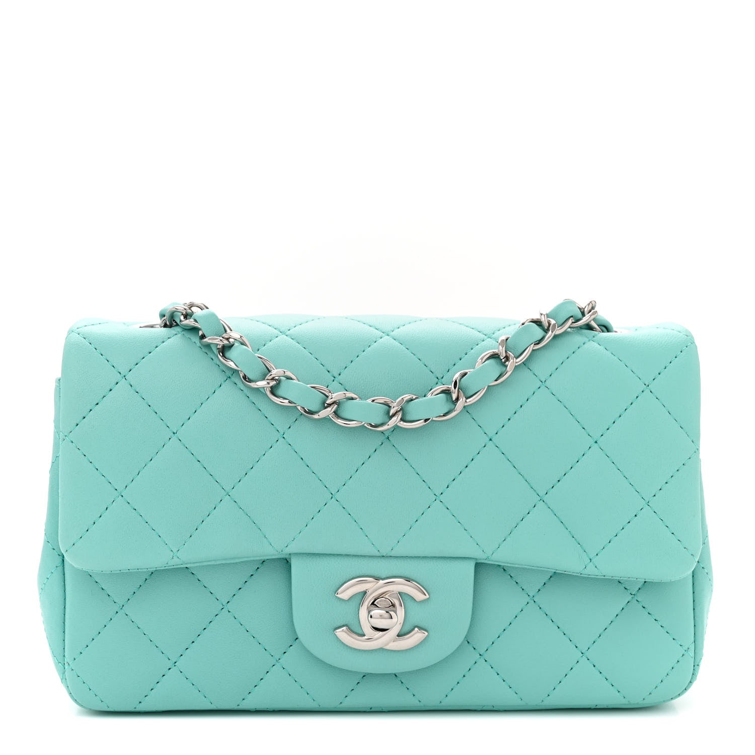 Chanel Lambskin Quilted Mini Rectangular Flap Light Blue 1 of 13