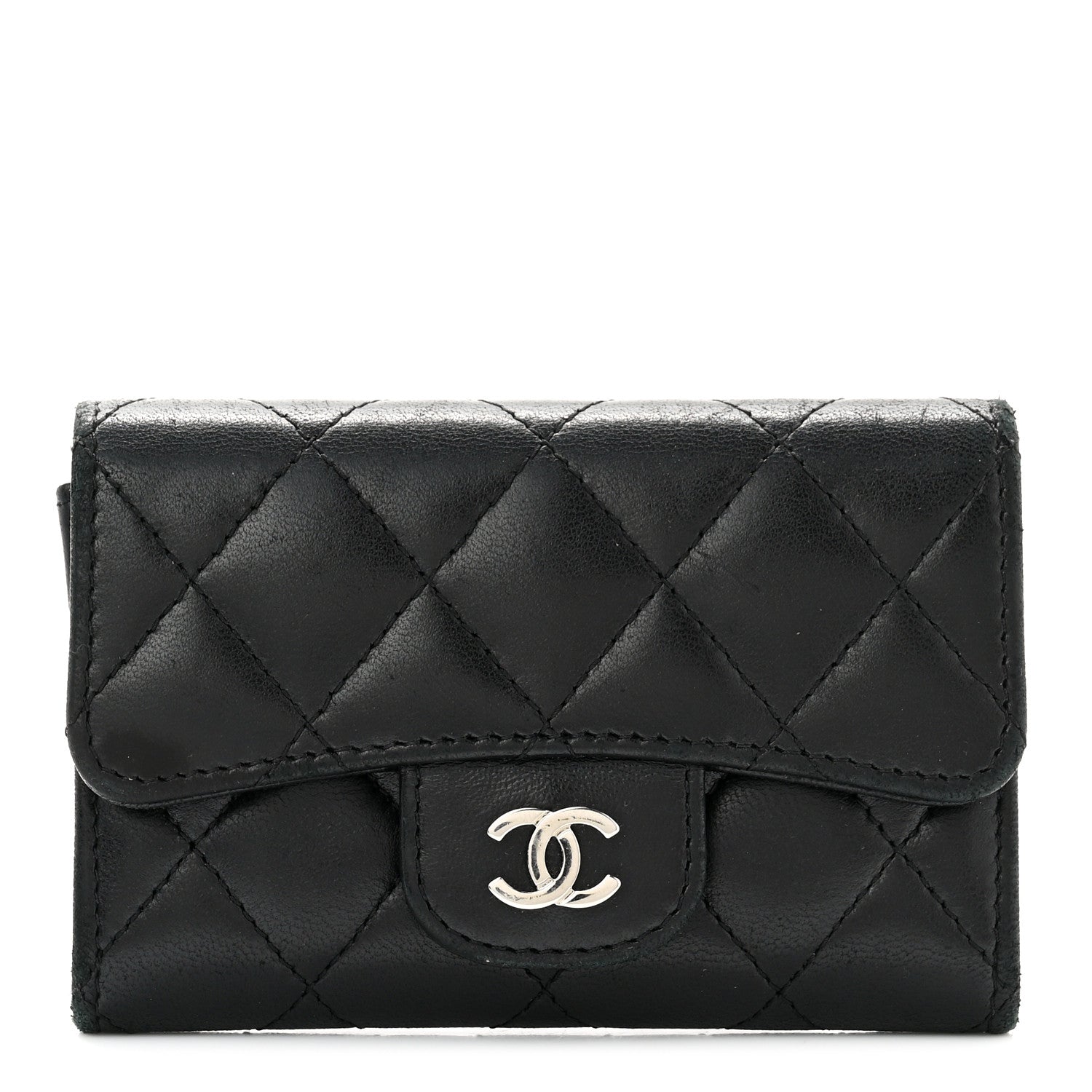 Chanel Lambskin Quilted Flap Card Holder Wallet Black 1 of 8