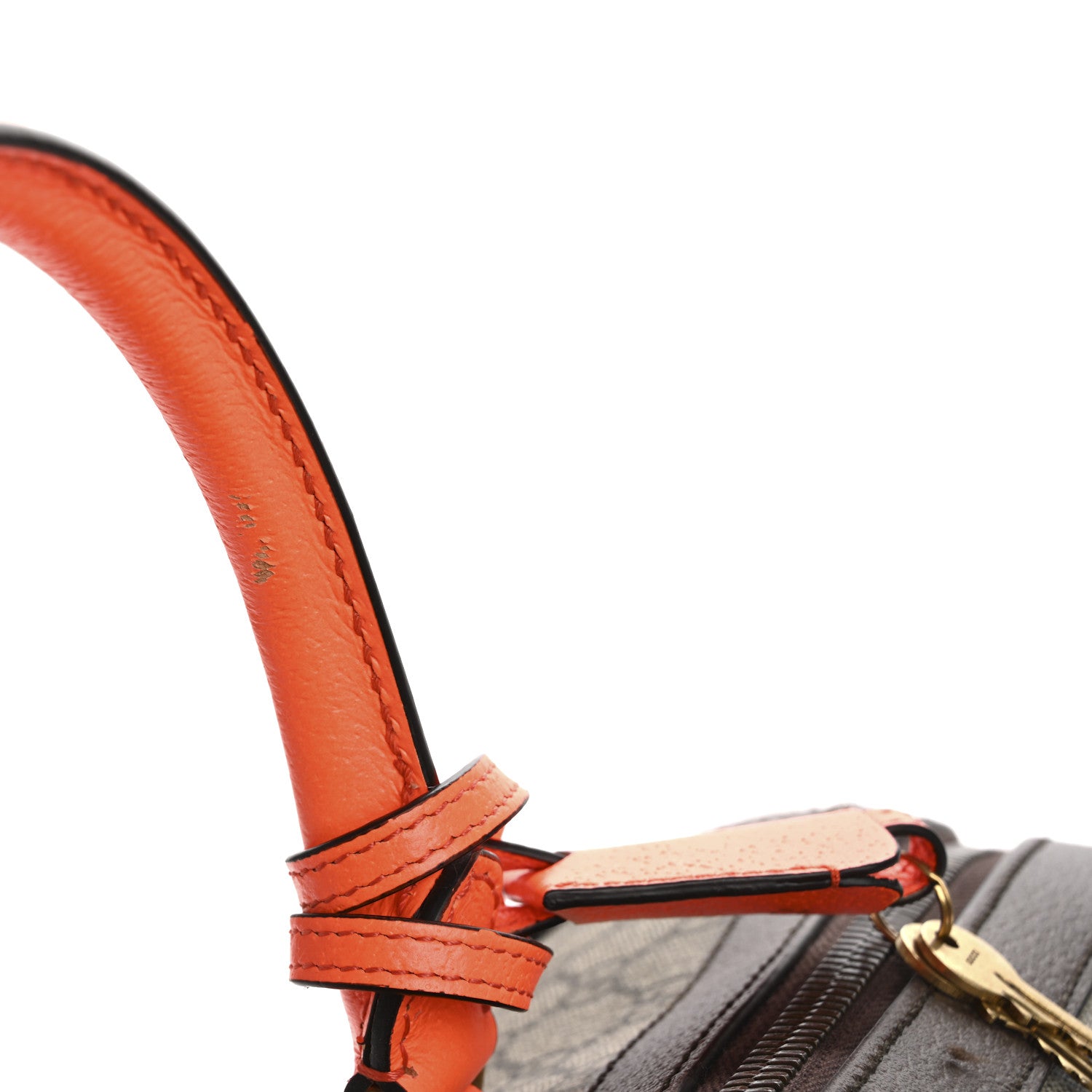 Gucci GG Supreme Monogram Textured Dollar Calfskin Web Medium Savoy Duffle Bag Beige Ebony Fluorescent Orange 14 of 16