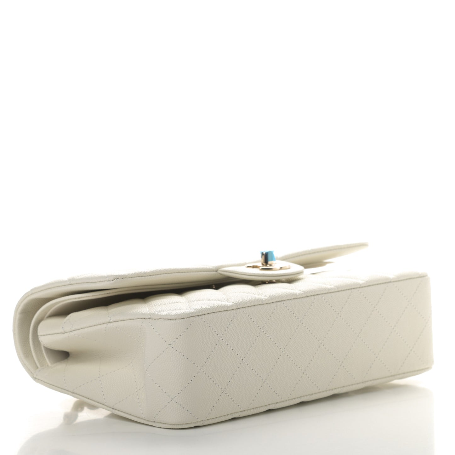 Caviar Quilted Medium Double Flap White