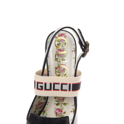 Gucci Malaga Kid Bow Ace Stripe Mid Heel Slingback Pumps 36.5 Black 7 of 10