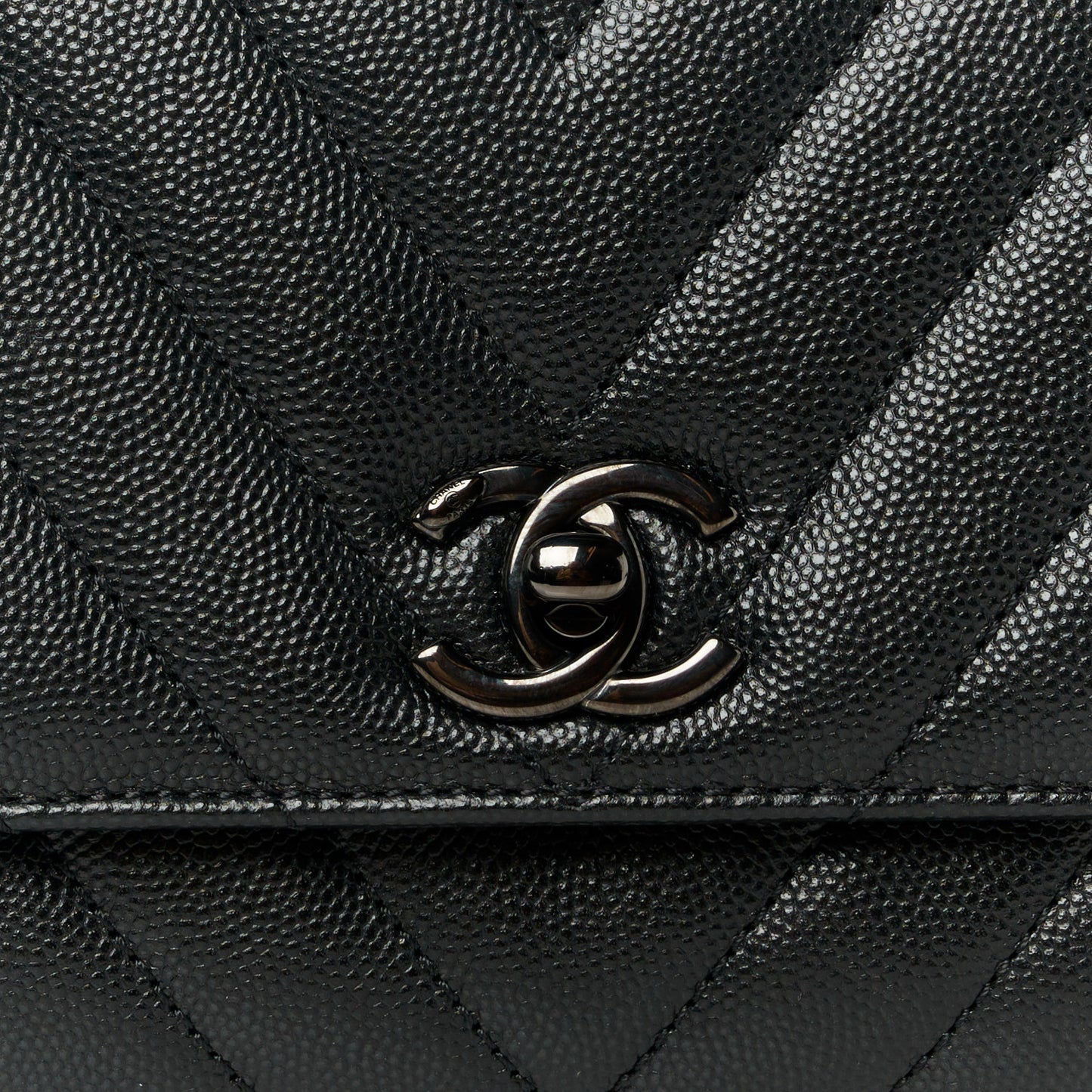 Caviar Chevron Quilted Extra Mini Coco Handle Flap So Black