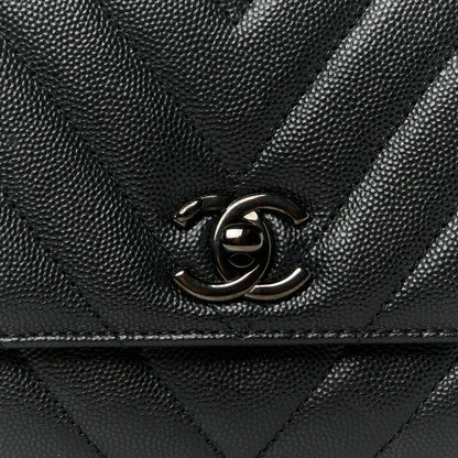Chanel Caviar Chevron Quilted Extra Mini Coco Handle Flap So Black 9 of 12