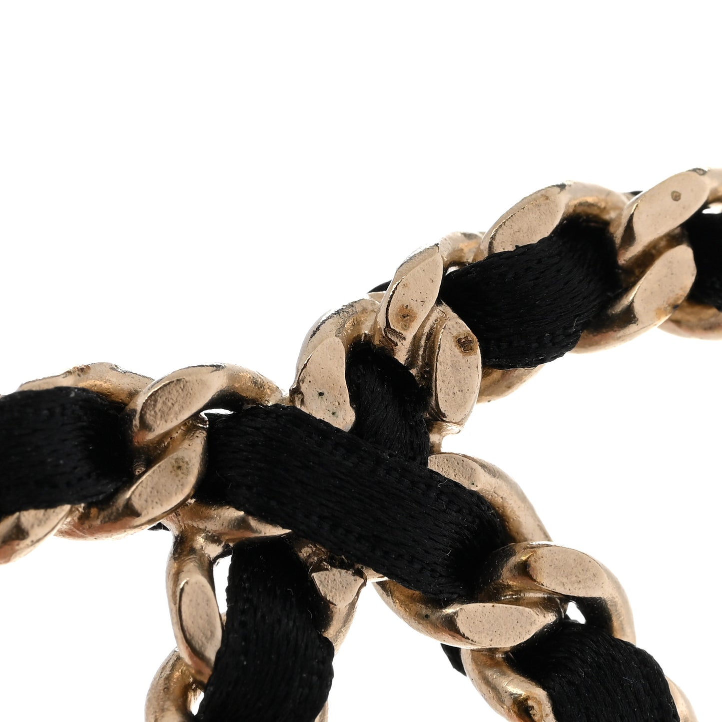 Satin CC Chain Earrings Light Gold Black