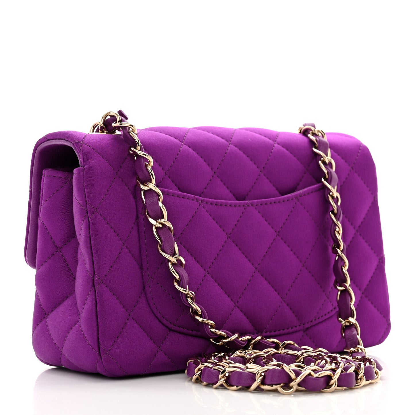 Satin Quilted Mini Rectangular Flap Purple
