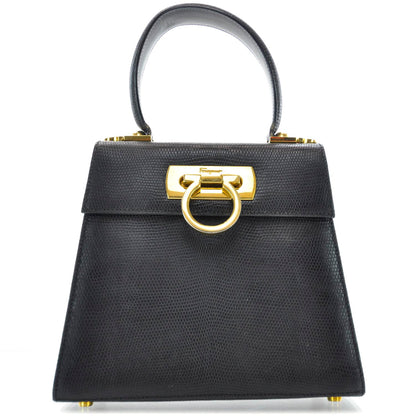FASHIONPHILE SALVATOREFERRAGAMOLizardEmbossedLadyGanciniBlack 1 of 9