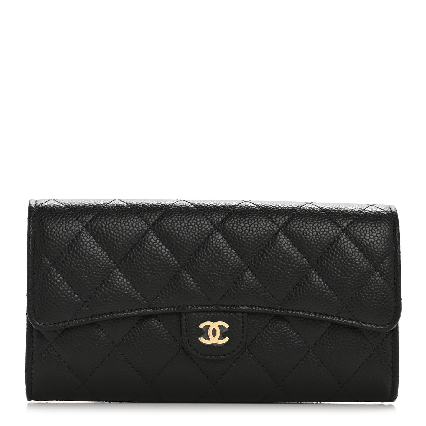Caviar Quilted Large Gusset Flap Wallet Black