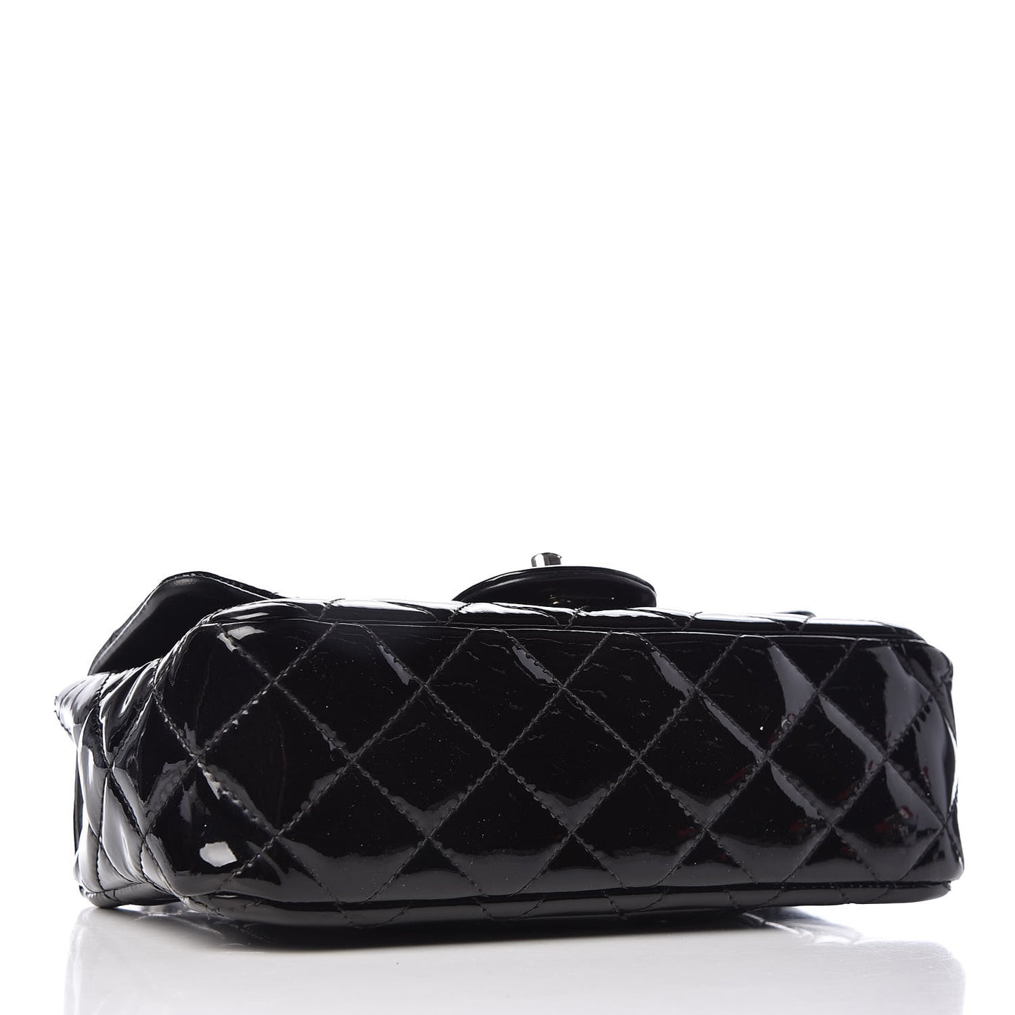 Patent Calfskin Quilted Mini Rectangular Flap Black