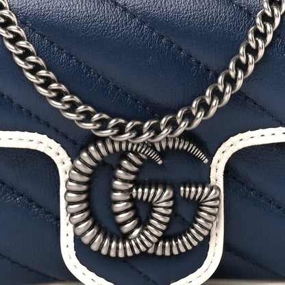 Gucci Vintage Effect Calfskin Matelasse Diagonal Super Mini Torchon GG Marmont Shoulder Bag Blue Agata Mystic White 8 of 11