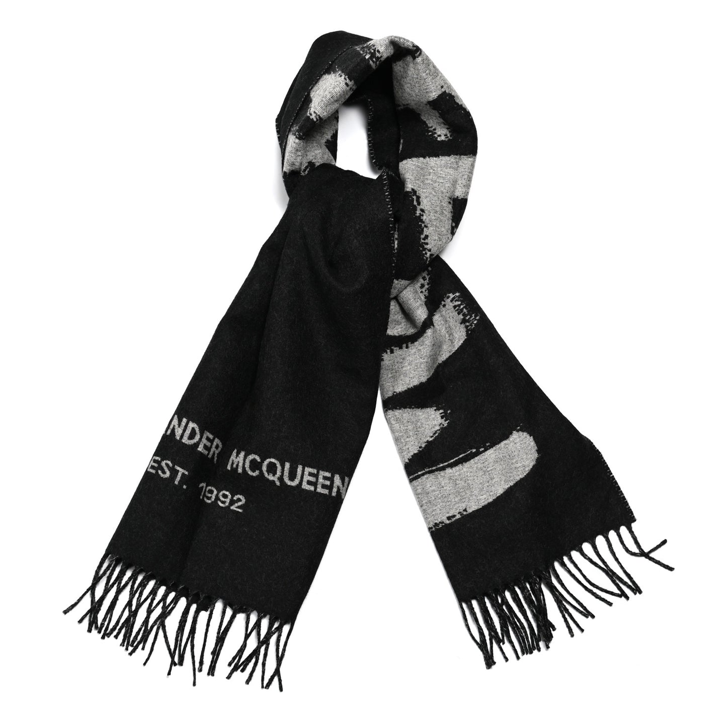 Wool McQueen Logo Scarf Black White