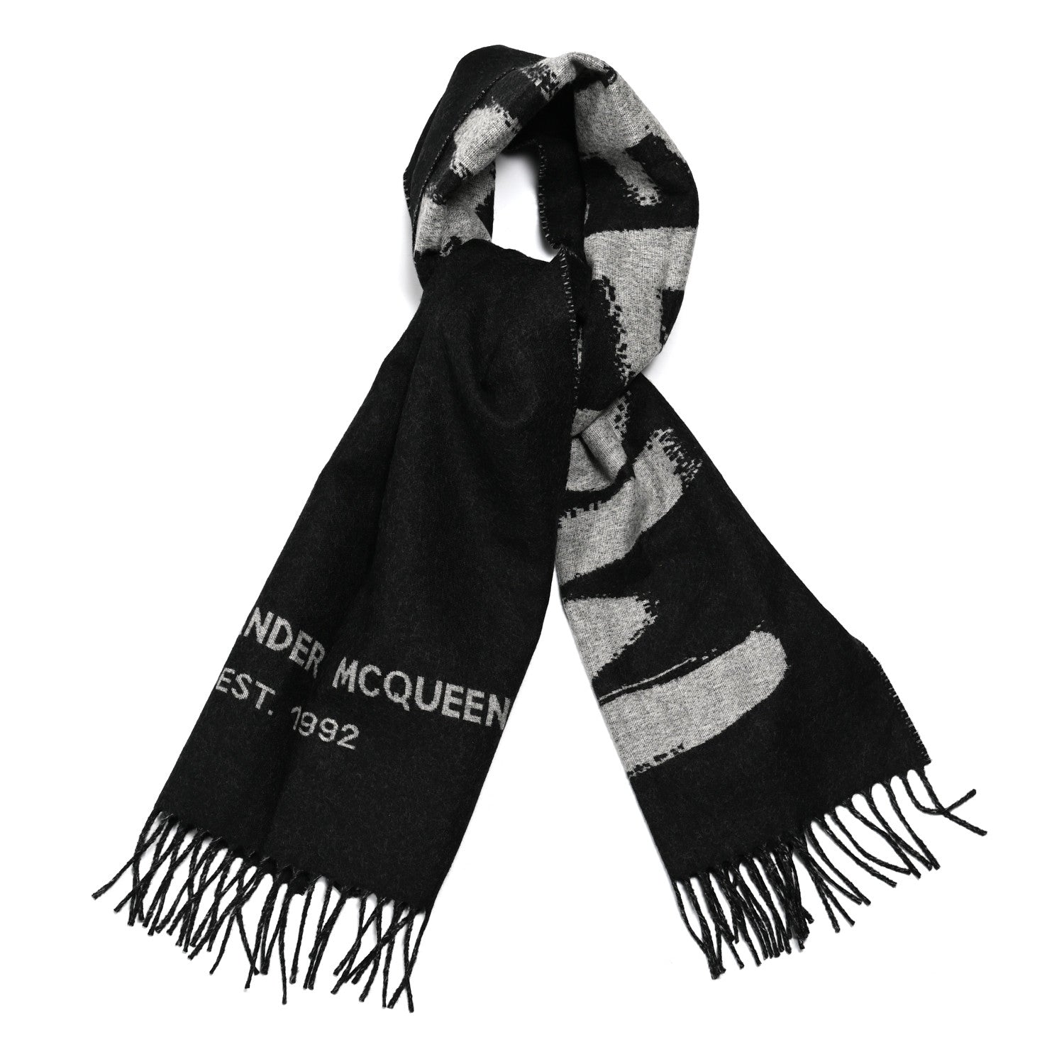 Alexander McQueen Wool McQueen Logo Scarf Black White 1 of 4