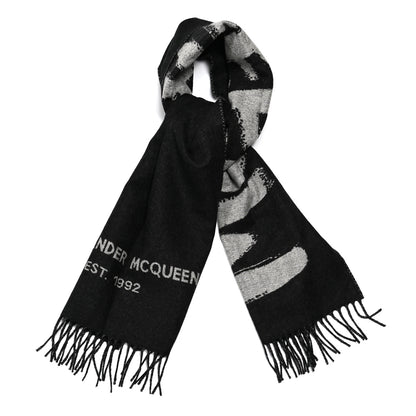 Alexander McQueen Wool McQueen Logo Scarf Black White 1 of 4