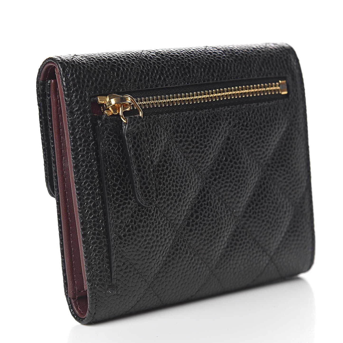 Caviar Quilted Compact Flap Wallet Black