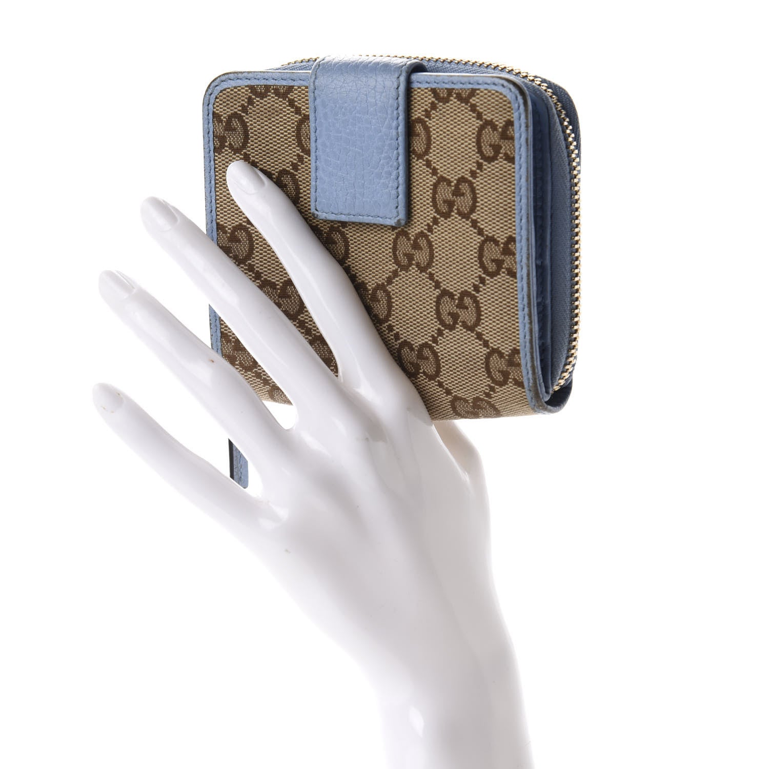 Gucci Monogram Dollar Calfskin Zip Around French Flap Wallet Beige Ebony Mineral Blue 2 of 12