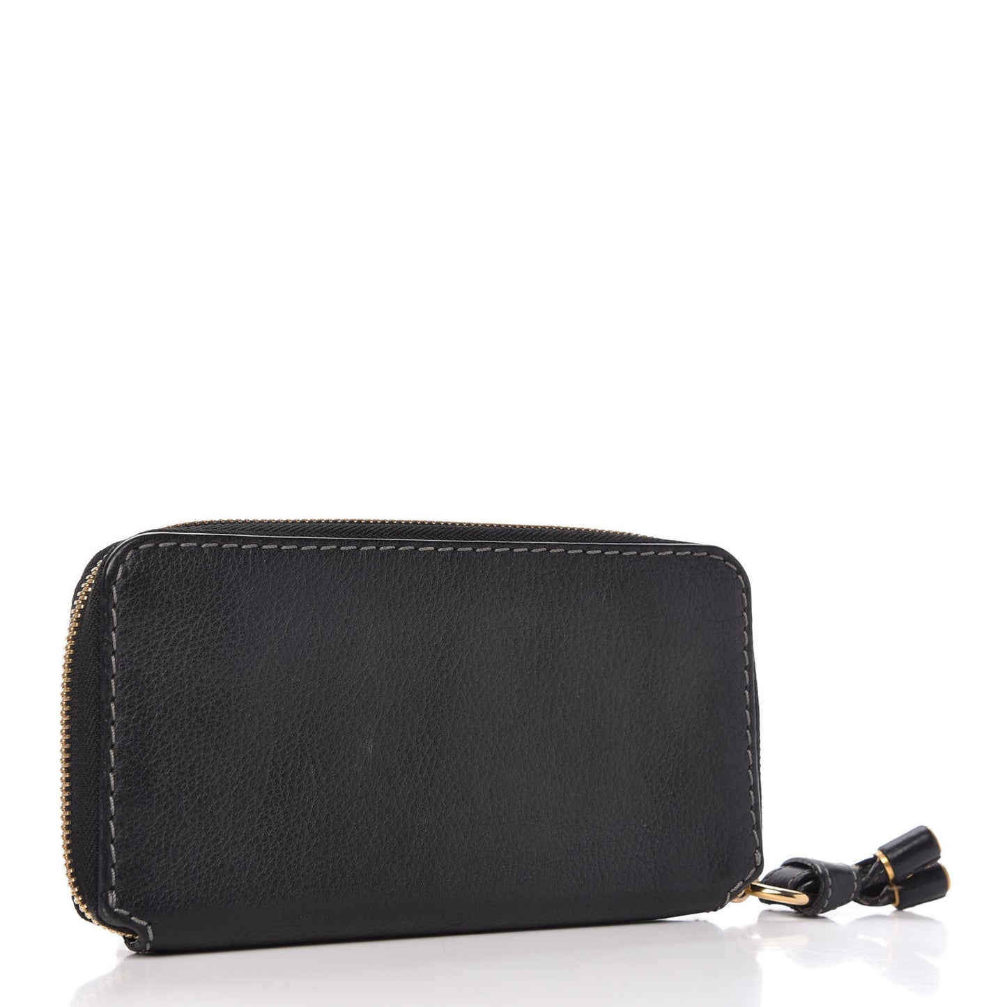 Grained Calfskin Marcie Long Zip Around Wallet Black