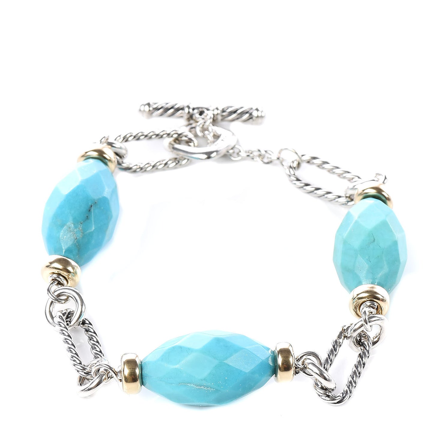 Sterling Silver 18K Yellow Gold Turquoise Figaro Bracelet
