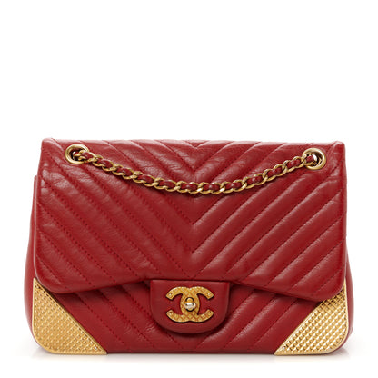 Chanel Calfskin Chevron Quilted Mini Rock The Corner Flap Red 1 of 12