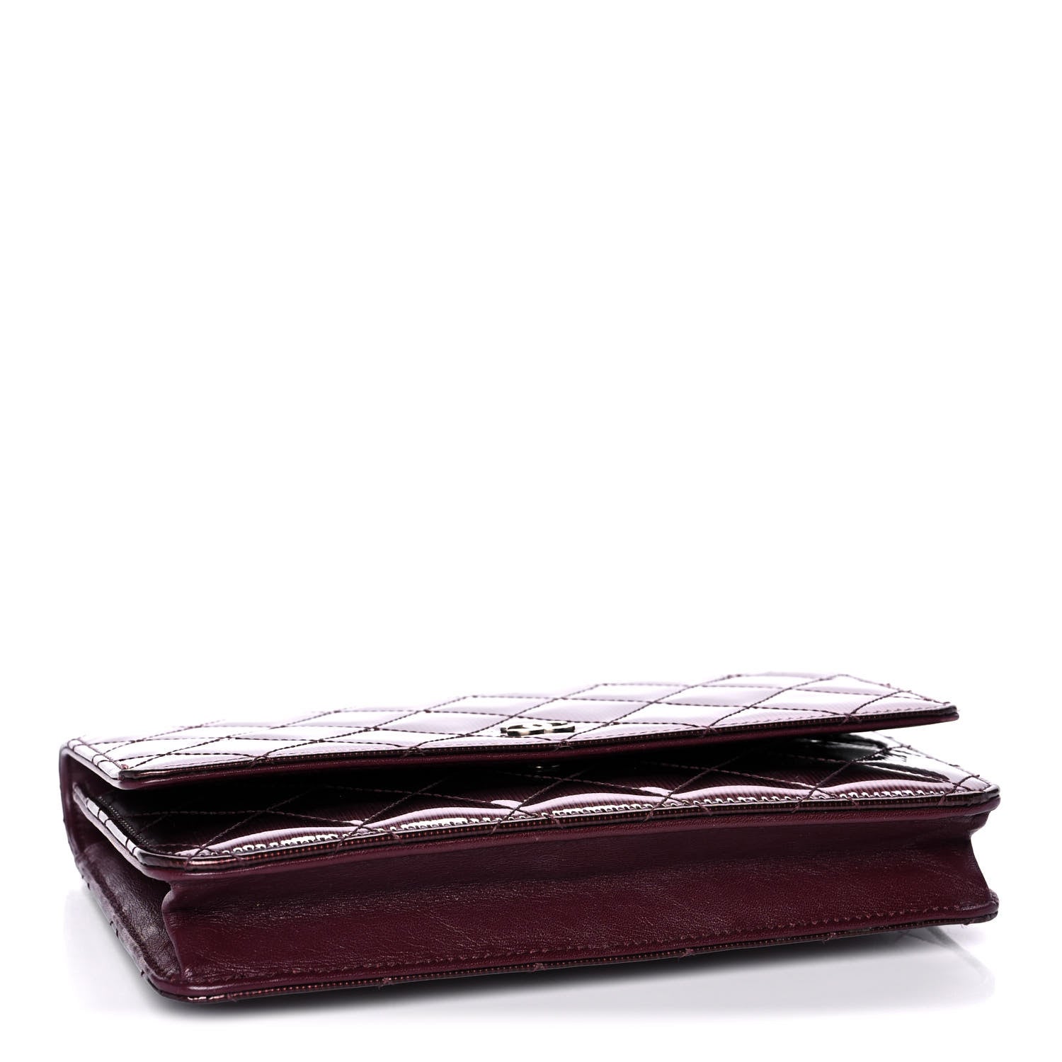 Chanel Striated Patent Quilted Wallet on Chain WOC Bordeaux 4 of 12