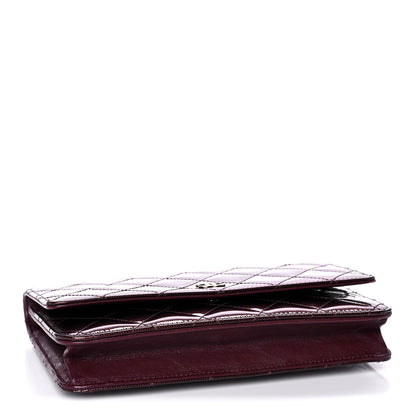 Chanel Striated Patent Quilted Wallet on Chain WOC Bordeaux 4 of 12