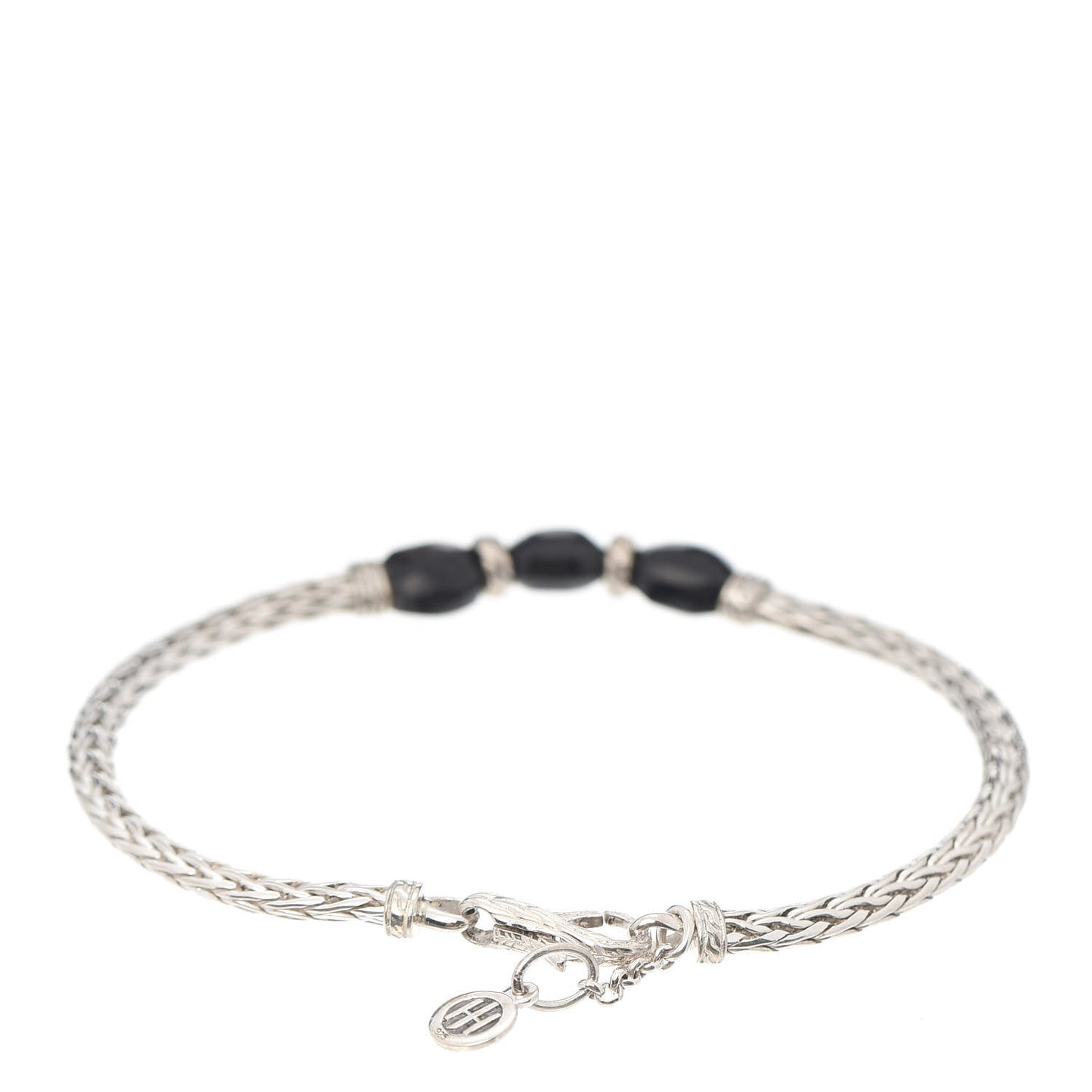 Sterling Silver Black Onyx Slim Classic Chain 3 Bead Bracelet