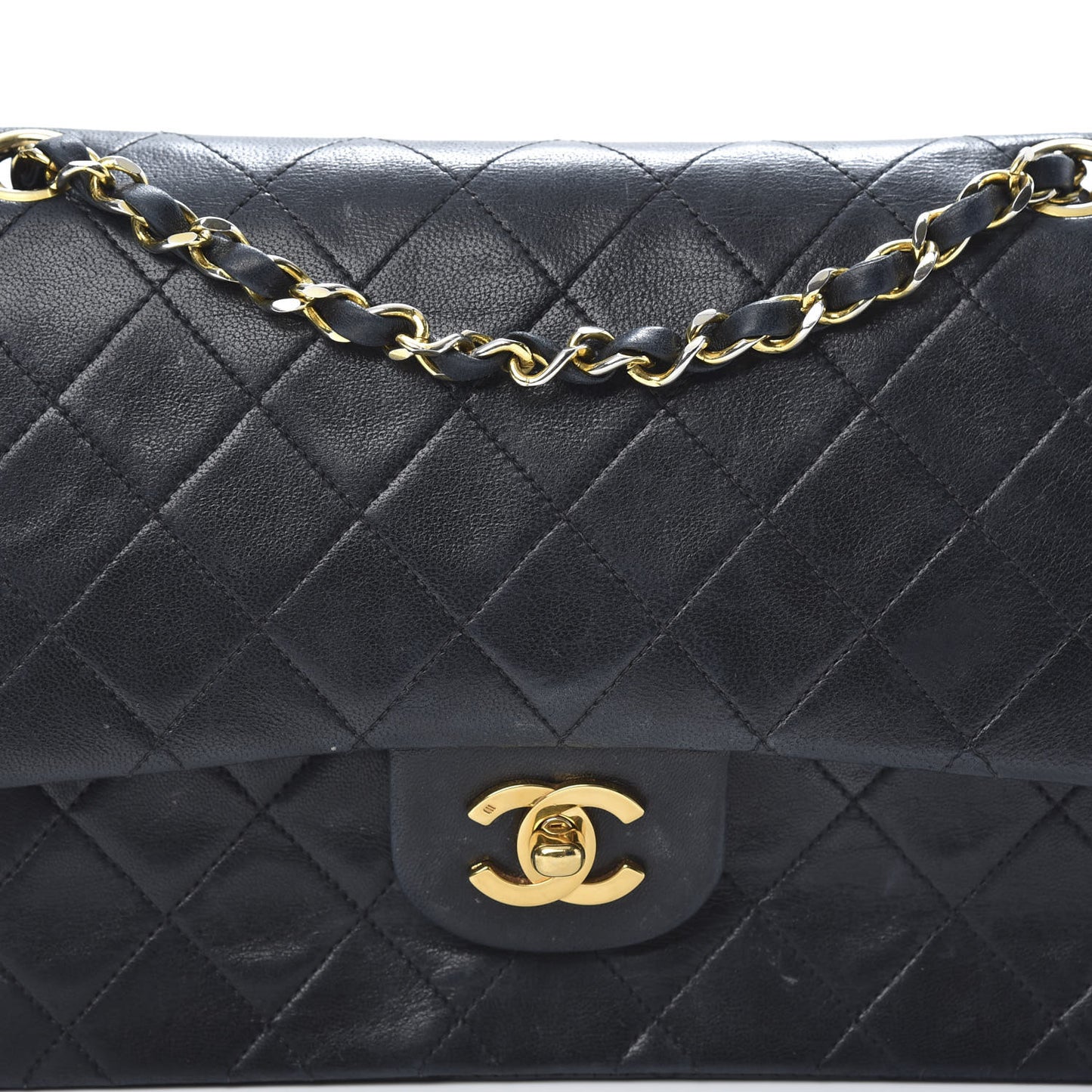 Lambskin Quilted Medium Double Flap Black