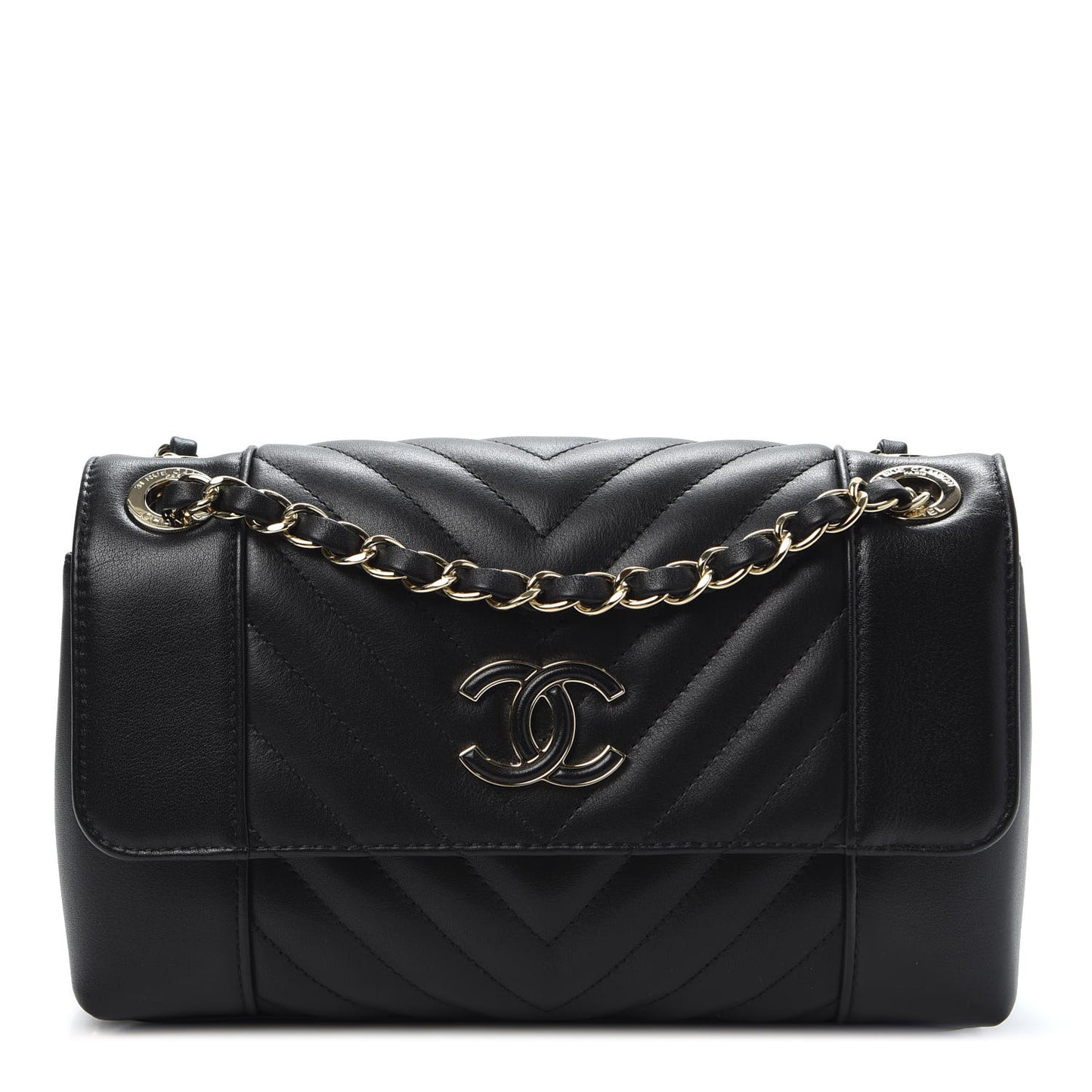 Calfskin Chevron Quilted Small Flap Black