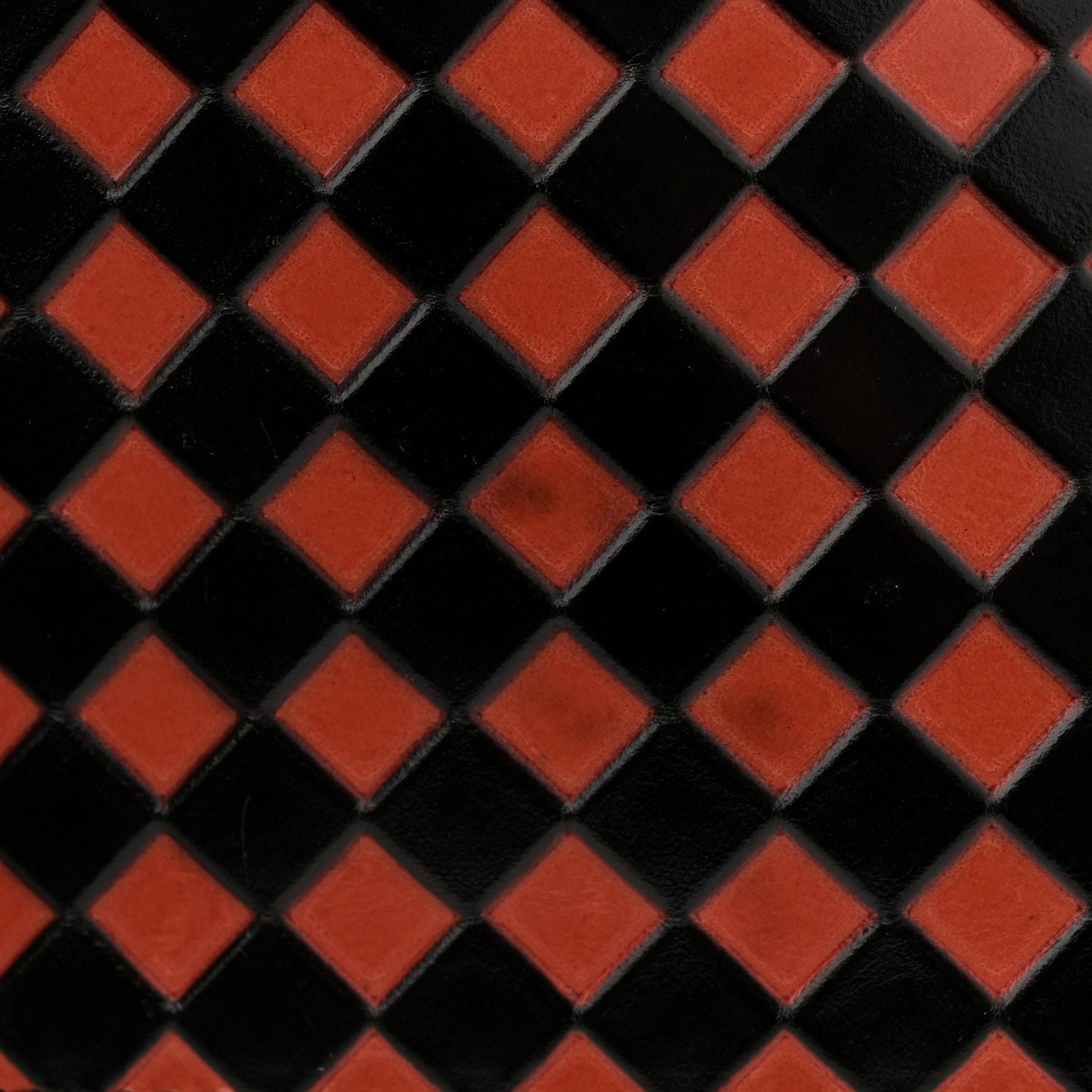 Lambskin Checkered Medium Embossed Zip Pouch Black Orange