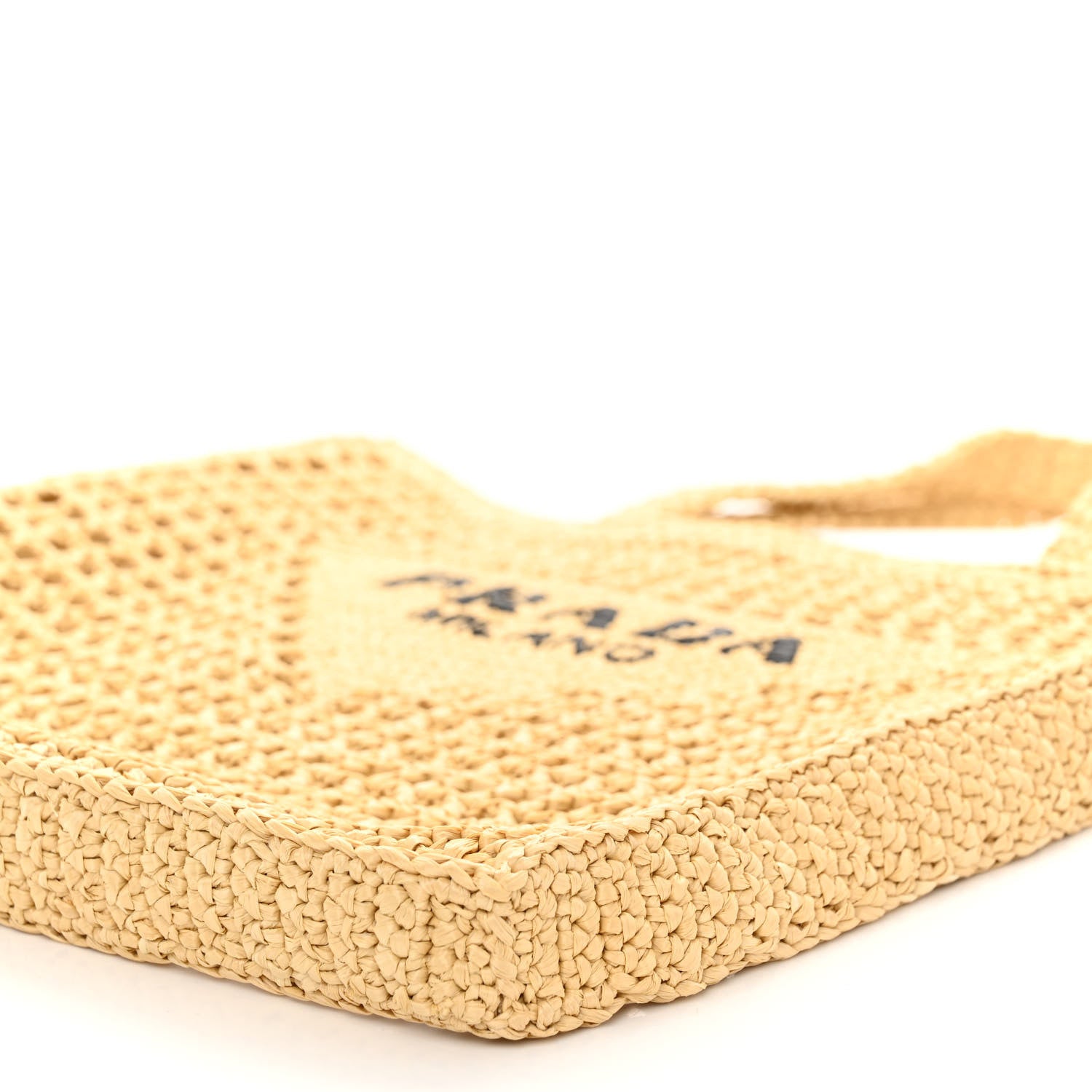 Prada Yarn Raffia Effect Crochet Logo Embroidered Tote Bag Naturale 8 of 8