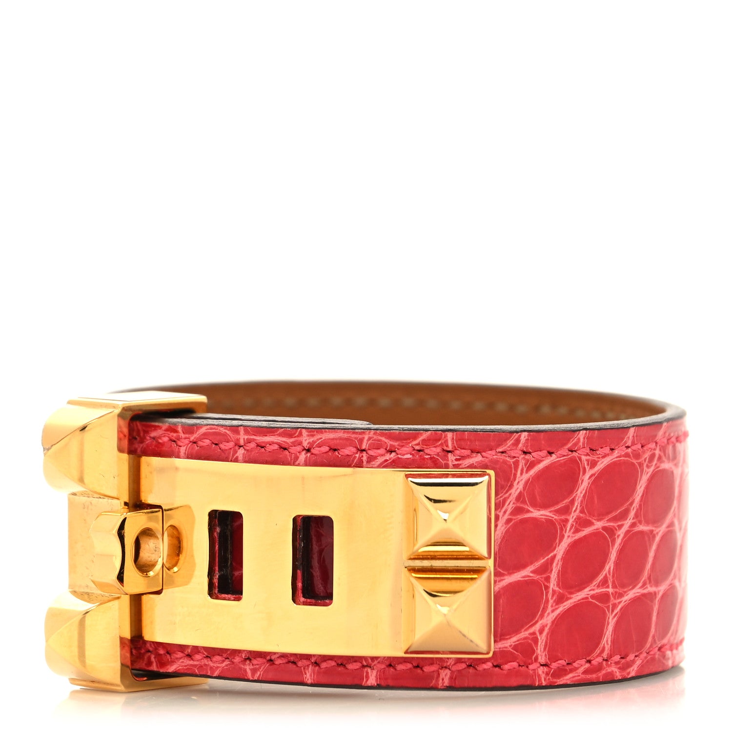 Hermes Shiny Alligator Collier de Chien CDC 24 Bracelet Rose Extreme 1 of 5