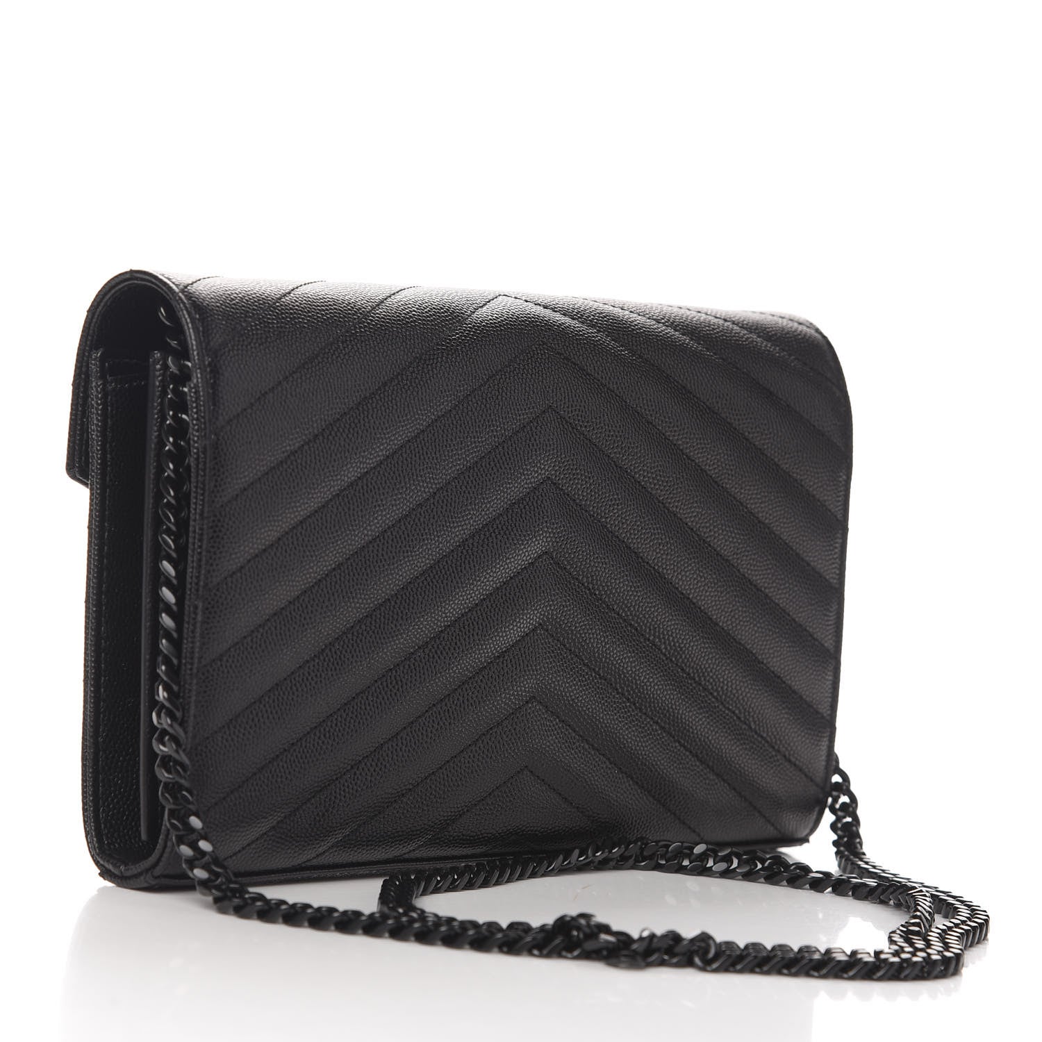 Saint Laurent Grain De Poudre Matelasse Chevron Monogram Chain Wallet Black 3 of 10