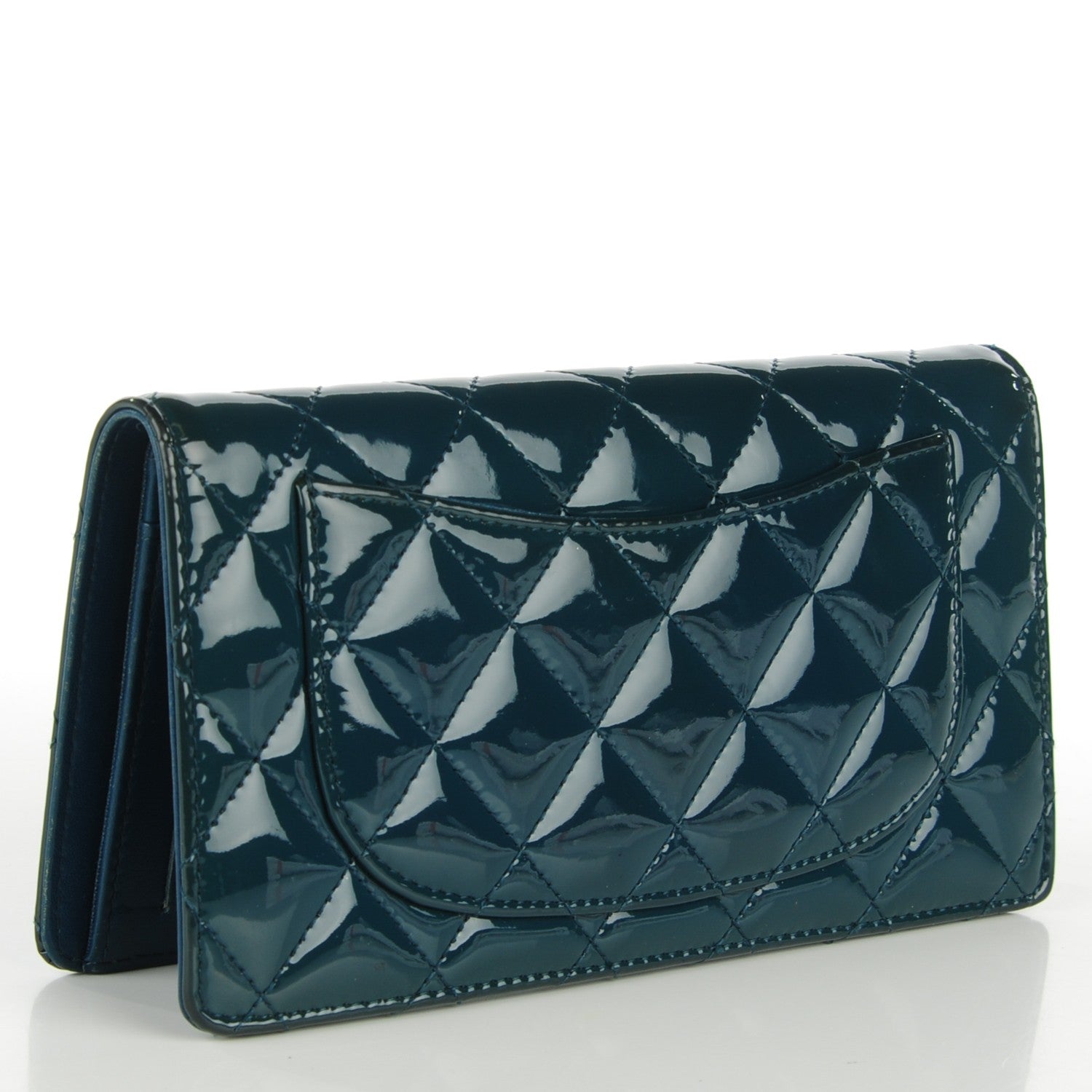 Chanel Patent Quilted Yen Wallet Dark Blue 3 of 11
