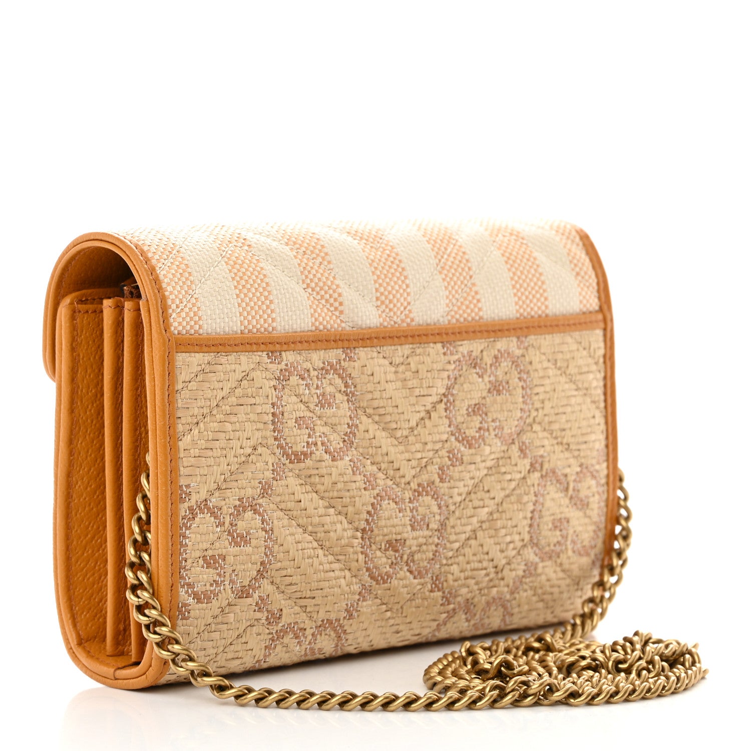 Gucci Raffia GG Monogram Matelasse GG Marmont Chain Wallet Natural Beige Off White Sun Oil 3 of 10