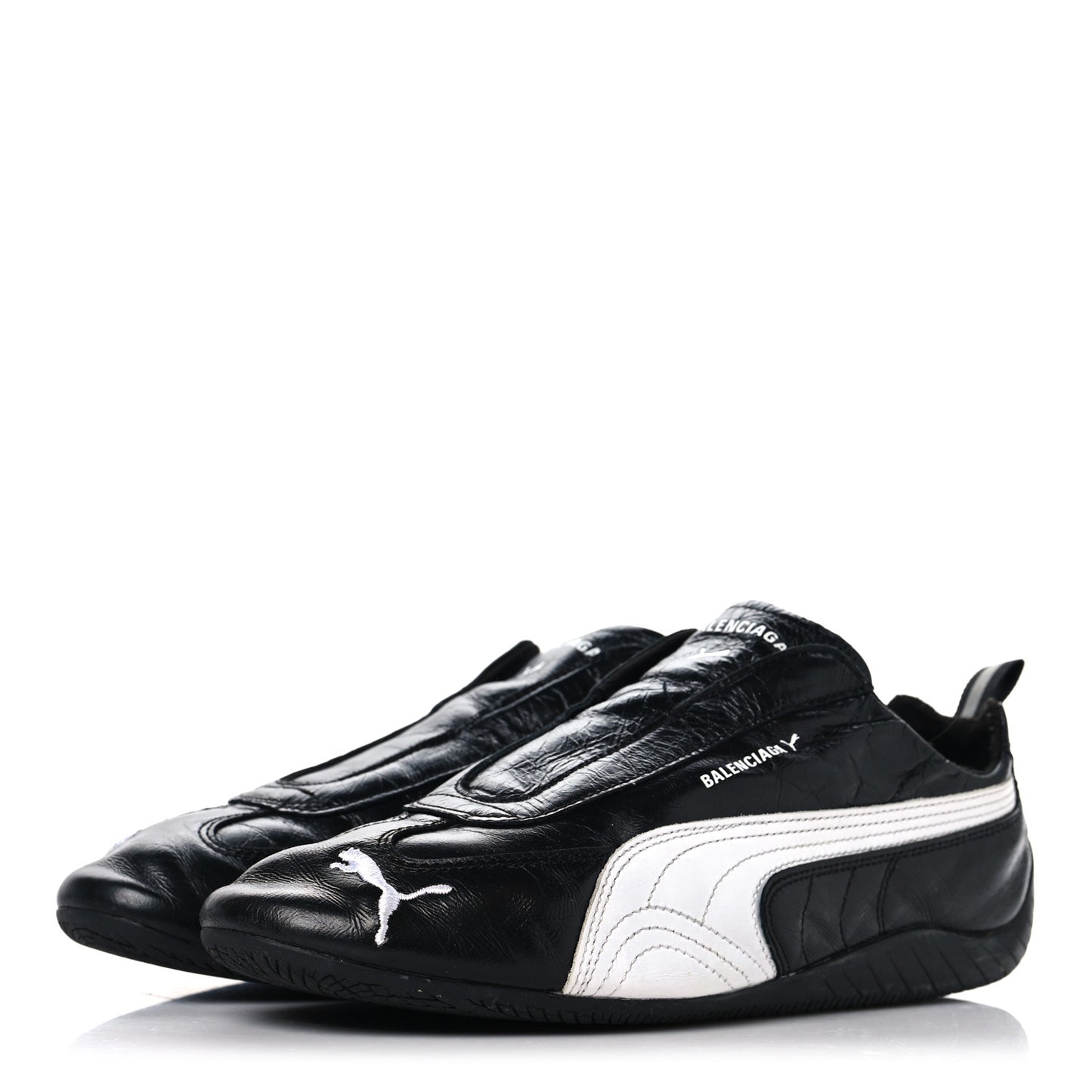 X PUMA Crumpled Calfskin Mens Speedcat Sneakers 42 Black White