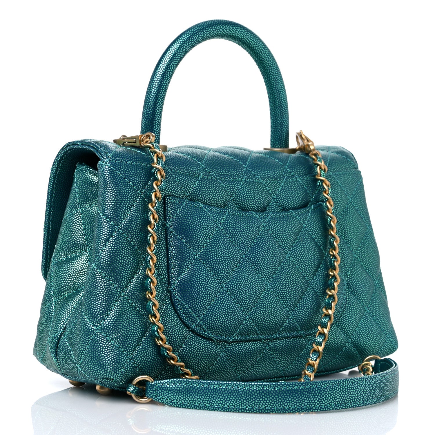 Chanel Metallic Caviar Quilted Mini Coco Handle Flap Blue 2 of 9