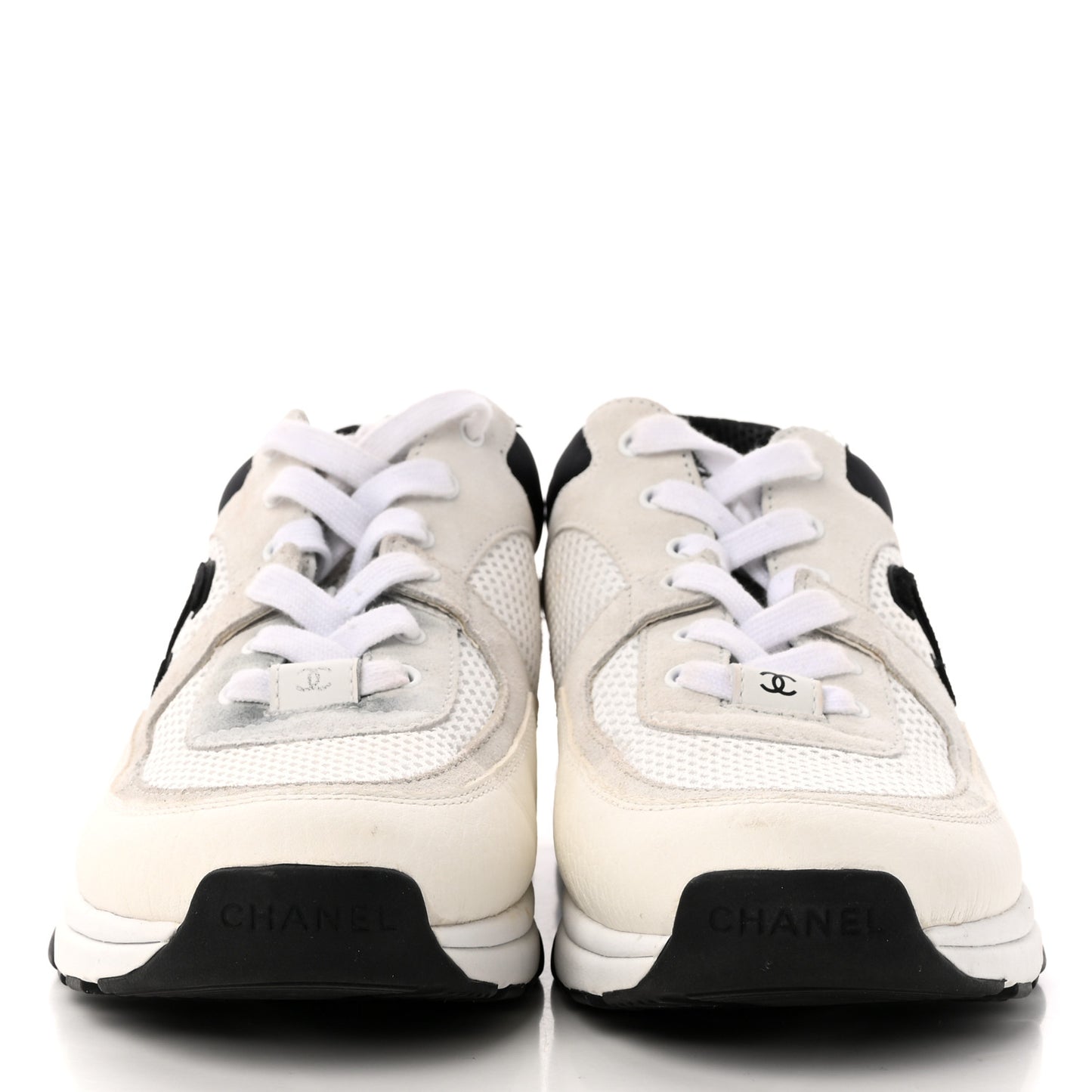 Mesh Suede Calfskin Grained Calfskin Womens CC Sneakers 39 White Black