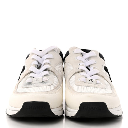 Chanel Mesh Suede Calfskin Grained Calfskin Womens CC Sneakers 39 White Black 2 of 12