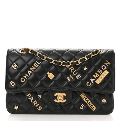 Chanel Lambskin Quilted Medium Rue Cambon Charms Double Flap Black 1 of 14